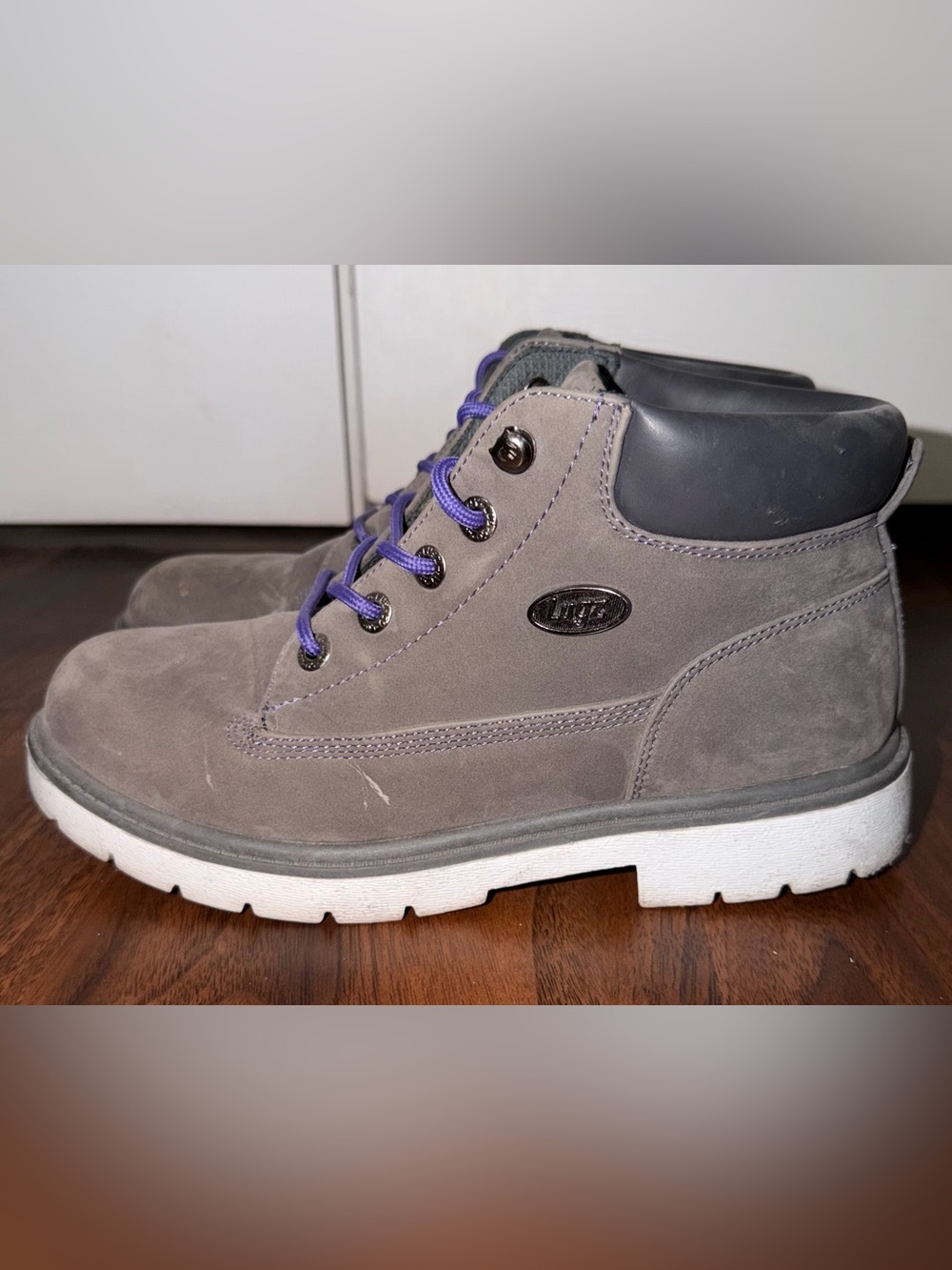 Lugz Women's Drifter LX Ankle Boots - Charcoal Grey Suede w/ Purple Laces